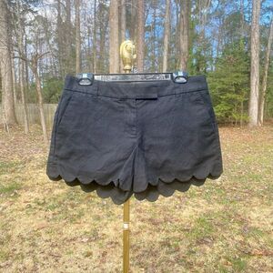 J.Crew Black Linen Mini Scallop Hem Shorts